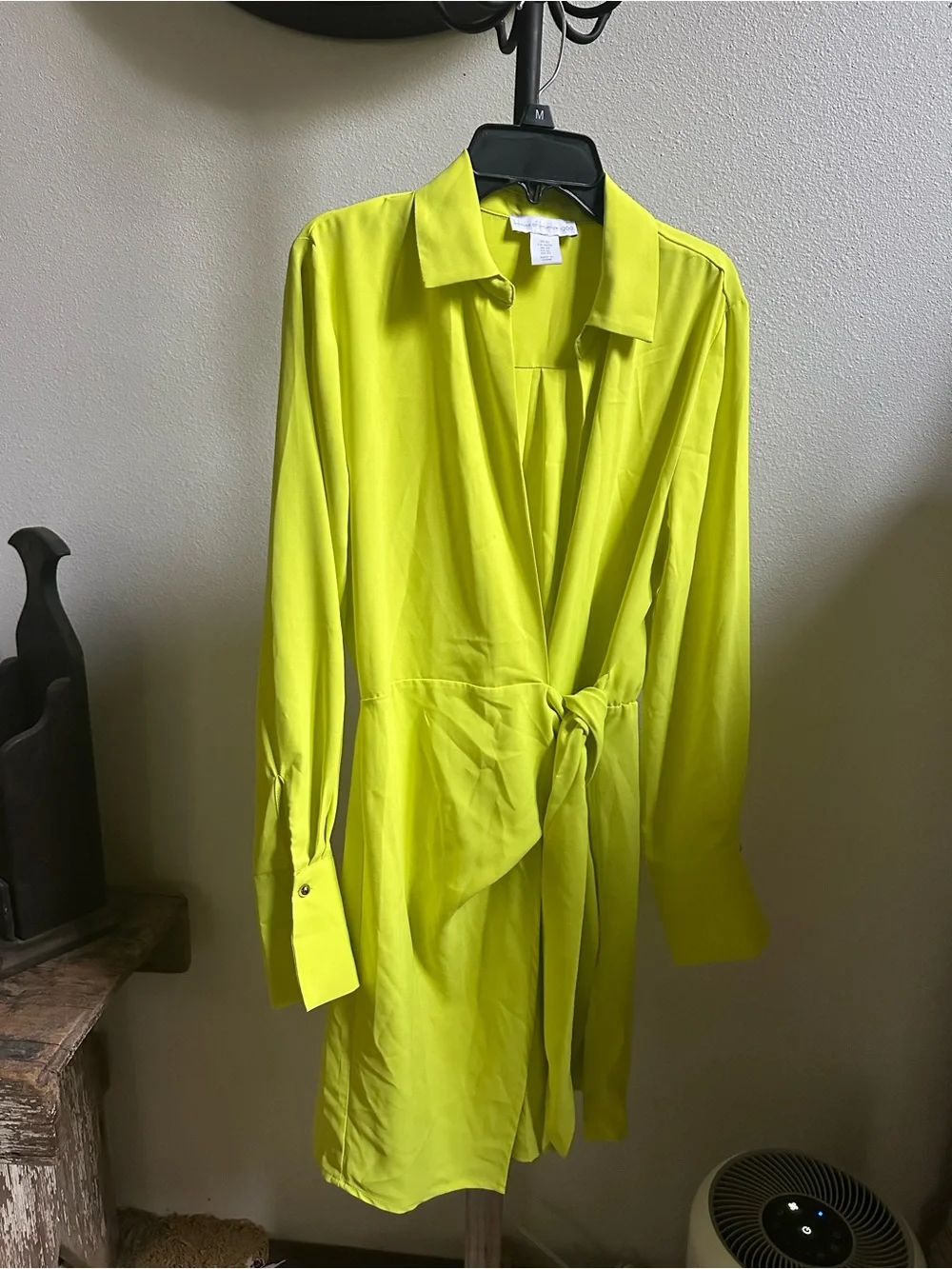 house of harlow lime green dress House of Harlow 1960 Neon Lime Collared Wrap Dress